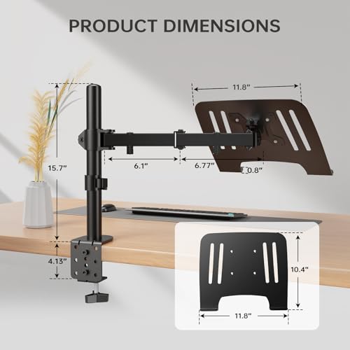 Afaloona Single Monitor and Laptop Mount for 13-32 Inch Screen or 11-17 Inch Notebook, Fully Adjustable Monitor Arm with Removable Vented Tray, Supports Up to 18 lbs, C-Clamp, VESA 75x75/100x100mm - size: Laptop Stand