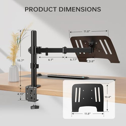 Afaloona Single Monitor and Laptop Mount for 13-32 Inch Screen or 11-17 Inch Notebook, Fully Adjustable Monitor Arm with Removable Vented Tray, Supports Up to 18 lbs, C-Clamp, VESA 75x75/100x100mm - size: Laptop Stand