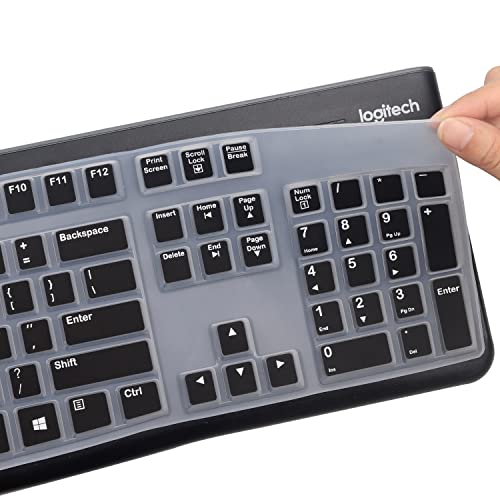 Silicone Keyboard Cover for Logitech K120 & MK120 Ergonomic Desktop USB Wired Keyboard, Logitech K120 & MK120 Keyboard Protective Skin US Layout (NOT Fit Other Model) -Black - color: Black