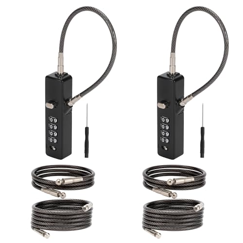 Combination Cable Lock - 3 Retractable Locks (11.8", 23.6", 47.2") for Bicycle, Ski, Fence, Cabinet, Door - 4-Digit Security Code - Durable & Adjustable - Black (2 Pack) - color: Black, size: 2 Pack