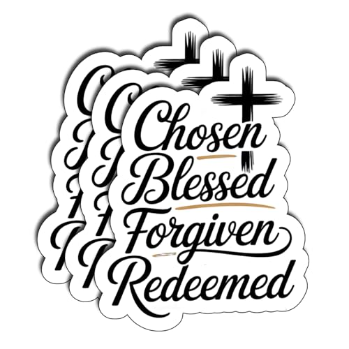 (3Pcs) Chosen Blessed Forgiven Redeemed Stickers Christian Inspirational Bible Verse Quote Religious Scripture Prayer Gifts Waterproof Vinyl Decal Kindle Water Bottle Bumper Phone Laptop Size 3"x 2.2" - color: Chosen Blessed Forgiven Redeemed