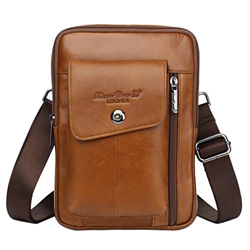Hebetag Small Leather Sling Shoulder Bag Messenger Pack for Men Women Outdoor Travel Business - color: #03brown(s)