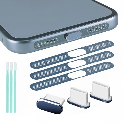 3 Pack USB C Dust Plug USB C Type C Charging Port Plug Caps, 3 Pack Speaker Mesh Anti Dust Proof Adhesive Cover Speaker Dust Covers for iPhone 17 Pro Max (Blue) - color: Blue
