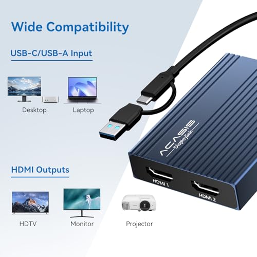 ACASIS USB C to Dual HDMI DisplayLink Adapter for Mac M1/M2/M3/M4/Windows | USB C DisplayLink Docking Station with 2HDMI 4K@60Hz, 3USB-A Ports, 100W PD Charging ,USB A/C to Dual Monitor,Grey - color: Gray
