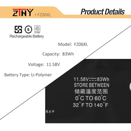 FZ06XL Battery Replacement for HP Spectre X360 16-F 16T-F Envy 16-H 16T-H | 16-F1000 2-in-1 16T-F1000 16-f1000nx 16-f2013dx 16-h1000 16-h0011TX 16-h0795ng FZ06083XL M47636-2C1 M48025-005 TPN-DB0I 83Wh - size: 12.91*3.15*0.31 inch FZ06XL