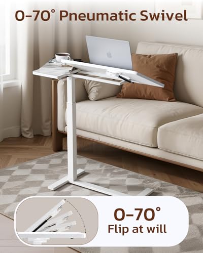 Simple Deluxe Overbed Bedside Table with Hidden Casters, Height Adjustable Desk with Tilting Top, Mobile Rolling Laptop Desk, Standing Rolling Desk Hospital Home Use, White - color: White, style: Tiltable