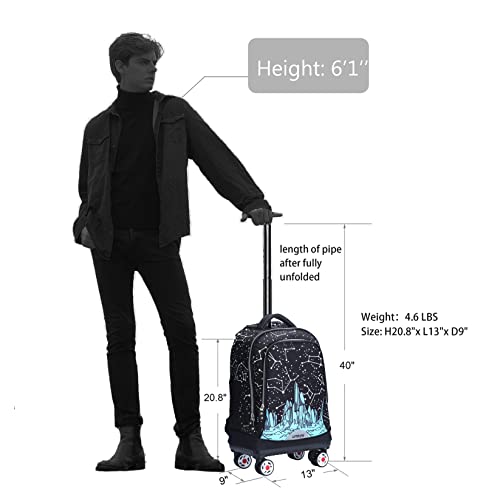 Rolling Backpack with Wheels for Travel, Roller Backpack for Women, Wheeled Laptop Bag Fits 15.6 Inch Notebook - color: Constellation