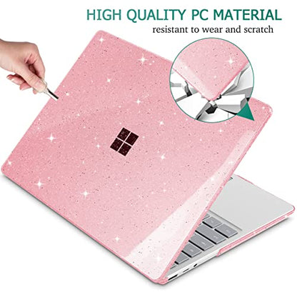 May Chen Plastic Hard Shell Case with Screen Protector & Keyboard Cover & Dust Plug for Microsoft Surface Laptop Go 3/2/1 12.4 Inch (2023/2022/2020 Release) - Pink Glitter - color: Pink Glitter