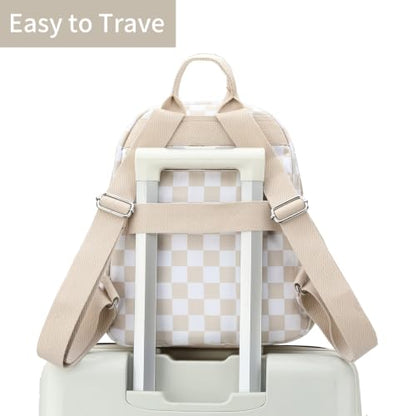Tanweibago Mini Nylon Women Backpacks,11L Small Ladies backpacks Casual Lightweight Women Shopping Travel Daypack (Checkered Beige) - color: Checkered Beige