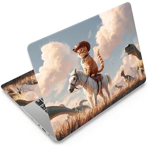 DEGDFSGR 12.1-15.6 Inch Universal Reusable Laptop Skin Sticker Decal, Waterproof Removable Protector for Notebook Cover, Scratch-Resistant Vinyl Cuttable Full Wrap Sticker, Cowboy Cat Riding Horse - color: Cowboy Cat Riding Horse