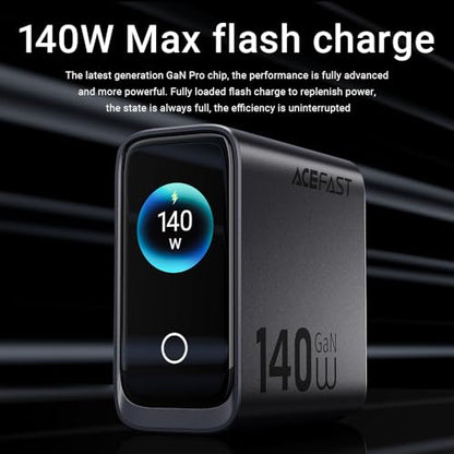 ACEFAST 140W GaN LED Display Screen Wall Charger for iPhone 17 16 Series/for Samsung,Triple USB C Fast Charging Travel Charger for MacBook/Laptop/Tablet,Fold Plug Compact for Home/Office/Travel