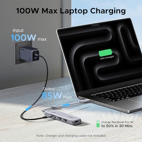 UGREEN USB C Hub 5-in-1 Revodok, Slim Portable USB-C Adapter | 100W PD Charging, 4K@60Hz HDMI, 10Gbps USB 3.2 Data Ports, Lock-Screen Button & Cable Clip for MacBook Air/Pro, iPad, Laptops