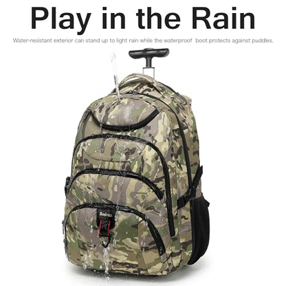 Boavan Rolling Backpack,17 inch Water Resistant Wheeled Backpack,Carry on Luggage Business Bag, Overnight College Computer Bag Trolley Suitcase for Men Women Adults to Travel - color: Army Camo, size: 17.3 inches