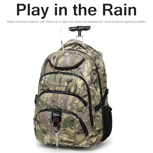 Boavan Rolling Backpack,17 inch Water Resistant Wheeled Backpack,Carry on Luggage Business Bag, Overnight College Computer Bag Trolley Suitcase for Men Women Adults to Travel - color: Army Camo, size: 17.3 inches
