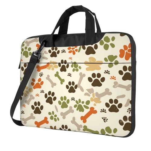Laptop Bag for Women Men Portable Computer Carrying Case with Handle Strap Waterproof Shoulder Messenger Bag - color: Dog Paw Prints Bones, size: 14 Inch