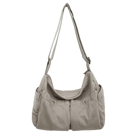 KBTYE Canvas Messenger Bag Cute Crossbody Tote Bag Shoulder for Women Men for School Aesthetic Hobo with Multiple Pockets - color: Grey