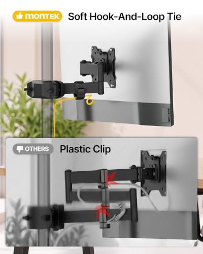 monTEK Universal VESA Steel Pole Mount Full Motion Monitor Arm, Fits 17 to 32 Inch Screens with Removable 75x75/100x100 VESA Plate, Holds Up to 10kg/22lbs, Black Clamp Mount with Cable Management - size: 10.7" Long Arm
