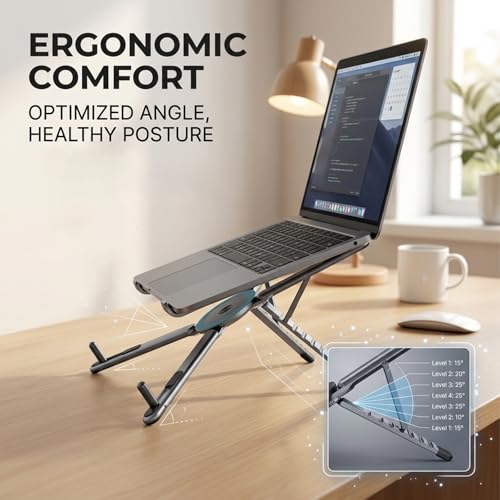 Portable Laptop Stand for Desk, Foldable Adjustable with Phone Holder, Aluminum Laptop Stand for 10–16Inch 4–13Inch Tablets,Grey - color: Grey