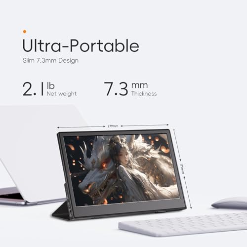JUSTTHINK Small Portable Monitor 11.6“, Ultra-Slim Mini Monitor | Display with Smart Cover Plug & Play USB-C/HDMI External Second Screen Travel Monitors for Laptop, Phone - size: 11.6"