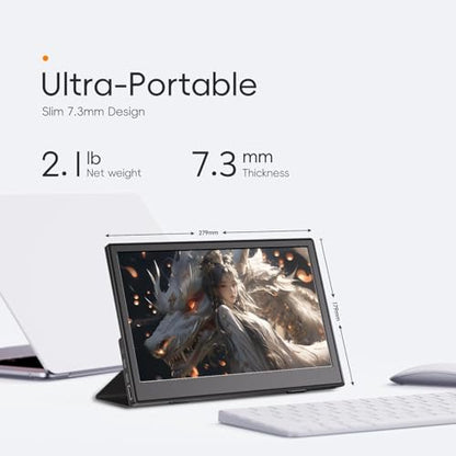 JUSTTHINK Small Portable Monitor 11.6“, Ultra-Slim Mini Monitor | Display with Smart Cover Plug & Play USB-C/HDMI External Second Screen Travel Monitors for Laptop, Phone - size: 11.6"