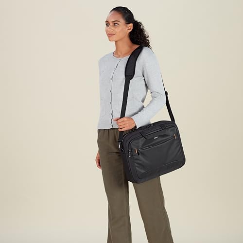 Amazon Basics 15.6 in Laptop Bag with Shoulder Strap and Handle, Large Capacity, Spacious Compartments, Black - size: 15.6 Inch, style: 1-pack