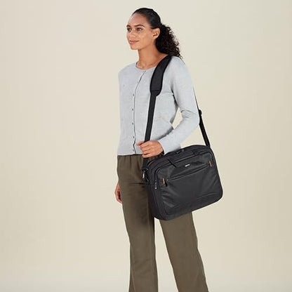 Amazon Basics 15.6 in Laptop Bag with Shoulder Strap and Handle, Large Capacity, Spacious Compartments, Black - size: 15.6 Inch, style: 1-pack