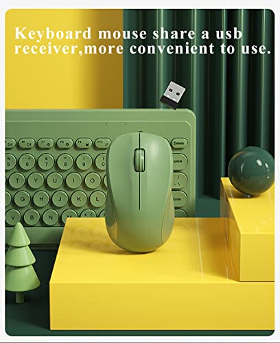 Compact Keyboard MouseCombo,JieruiDeng 79-Key Retro Mini Cute Computer Keyboard 2.4G USB Wireless and Silent Mice Set for Laptop Desktop PC iPad (Green) - color: Green