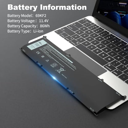 86Wh 69KF2 Laptop Battery Compatible with Dell XPS 15 9500 9510 9520 9530 G15 5510 5511 5515 5520 G16 7620 G7 7500 Alienware M15 R3 R4 R5 R6 R7 M16 R1 M17 R3 R4 Precision 5550 Inspiron 7510 11.4V - size: 11.7 * 3.3 * 0.3 Inch 69KF2