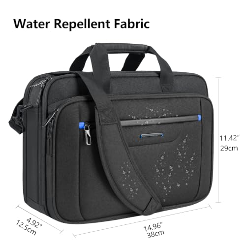 VANKEAN Laptop Briefcase Fits 15.6"-16" Laptop Slim Expandable Shoulder Bag | Multi Functional Compartment,Padded Shoulder Strap,Convenient Luggage Strap,Water-Repellent Fabric,Padded Laptop Compartment - color: Black-blue, size: 15.6"