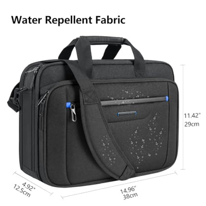 VANKEAN Laptop Briefcase Fits 15.6"-16" Laptop Slim Expandable Shoulder Bag | Multi Functional Compartment,Padded Shoulder Strap,Convenient Luggage Strap,Water-Repellent Fabric,Padded Laptop Compartment - color: Black-blue, size: 15.6"