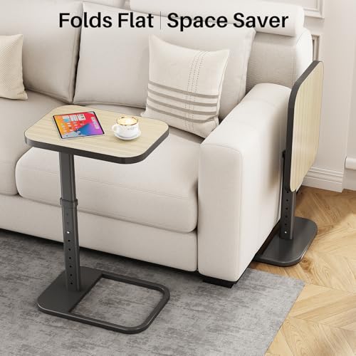 Kitstorack Upgraded TV Tray Table with Panel Lock, Adjustable Height & 90° Flip-Over Design, Sofa Arm End Side Table for Eating, Dinner, Snack, Laptop, Couch, Bed, Chair or Small Spaces, Gray - color: Driftwood Gray, style: Auto-locking