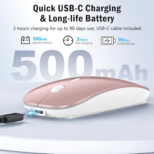 Wireless Mouse Jiggler - Bluetooth Rechargeable Computer Mouse with Undetectable Jiggler Mice Mover, Silent Click Slim Optical USB C Mouse for iPad Pro MacBook Air/Pro Mac Laptop PC - Rose Pink - color: Wireless Bluetooth Mouse (Rose Pink)