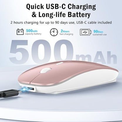 Wireless Mouse Jiggler - Bluetooth Rechargeable Computer Mouse with Undetectable Jiggler Mice Mover, Silent Click Slim Optical USB C Mouse for iPad Pro MacBook Air/Pro Mac Laptop PC - Rose Pink - color: Wireless Bluetooth Mouse (Rose Pink)