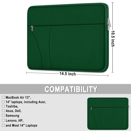 14 inch Laptop Sleeve, Traveling Laptop Case with Zippered Pocket, Shockproof Protective Carrying Briefcase Computer Bag for 14" MacBook Air/Pro, HP, Dell, Lenovo, Acer, Dark Green - color: Dark Green, size: 14 inch