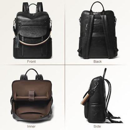Laptop Backpack for Women 15.6 inch,Travel Leather Backpack Purse Nurse Teacher Carry on Backpack Computer Bag,Professional Water-Resistant College Business Work Casual Daypack,Black - color: Black01