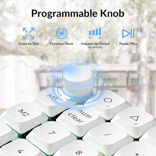 Keychron K0 Max QMK Wireless Custom Number Low-Profile RGB Backlit (Hot-Swappable) Banana Switch Keypad, 2.4 GHz & Bluetooth 5.3 Connection, 1000Hz Polling Rate - White - color: Banana Switch, size: White