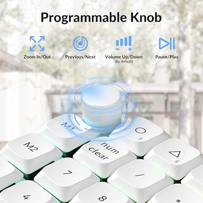 Keychron K0 Max QMK Wireless Custom Number Low-Profile RGB Backlit (Hot-Swappable) Banana Switch Keypad, 2.4 GHz & Bluetooth 5.3 Connection, 1000Hz Polling Rate - White - color: Banana Switch, size: White