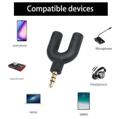 2-Pack 3.5mm TRRS Splitter Cable 1 Male to 2 Female Headphone and Microphone Adapter for Laptops Tablets Gaming Headsets