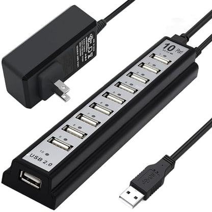 Powered USB Hub 2.0, VIENON 10-Port USB Hub USB Extender Splitterwith Individual LED Indicator Light for MacBook, PC, Laptop, Desktop - style: Powered 10-Port