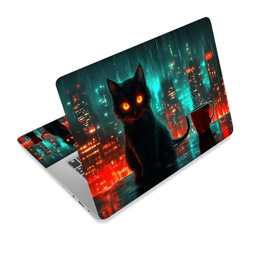 Universal Laptop Skin Sticker Decal,15.6 Inch Laptop Vinyl Cover for 13" 14" 15.6" Laptop,Scratch-Resistant Waterproof Protector Wrap,Reusable with Wrist Pads,Cyberpunk Cat Red Cup - color: Cyberpunk Cat Red Cup
