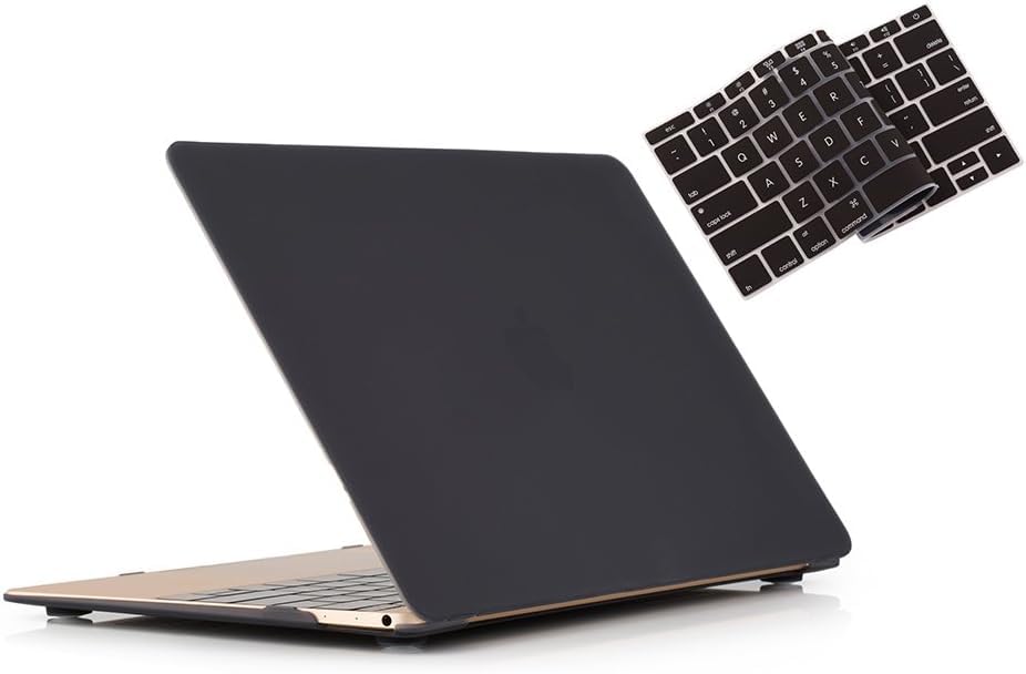 Compatible with MacBook 12 Inch A1534 - Slim Snap On Hard Shell Protective Cover and Keyboard Cover (Black) - color: Black