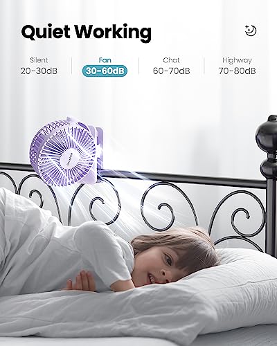 Gaiatop Portable Clip on Fan, Mini Personal Rechargeable Fan | Battery Operated, Small 3 Speed Quiet 360° Rotate, Cooling for Desk Table Home Office Stroller Camping Women Gifts Purple - color: light purple
