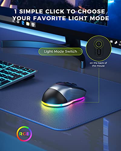 PEIOUS Wireless Mouse, Jiggler Mouse for Laptop - LED Mouse Rechargeable Computer Mice Mouse Mover Undetectable Random Movement with On/Off Button Keeps Computer Awake - Black&Grey | 2-in-1 rechargeable LED mouse with jiggler mode, random movement, On/Off