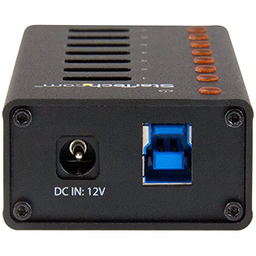 StarTech.com 7 Port USB 3.0 Hub (5 Gbps) - Metal Enclosure - Desktop or Wall Mountable - Rugged & industrial Powered USB Expander and Splitter Hub (ST7300U3M) | USB 3.0, Rugged metal enclosure, Desktop or wall-mount bracket, Upright ports for oversized co