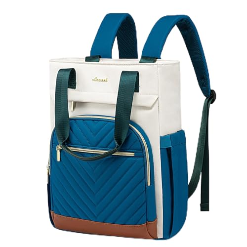 LOVEVOOK Laptop Backpack for Women, 15.6 Inch Work Laptop Bag Teacher Nurse Backpack, Wide Open Travel Tote Backpack Purse Business Computer Daypack - color: Beige&blue-green&brown-m