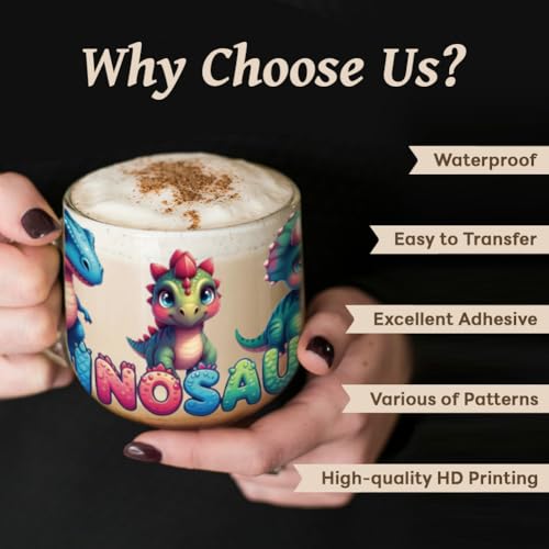 Peacoblue UV DTF Cup Wraps Transfer Stickers Dinosaurs Pattern, 10 Sheets Waterproof Custom Vinyl Transfer Sticker 16oz Coffee Glass Cup Tumbler Bottle Mug Decals for Men Women - style: Dinosaurs