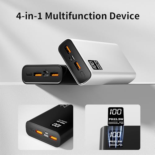 FUNNYPANDA 20000mAh Portable Charger, 22.5W USB C in & Out Power Bank Fast Charging, PD 3.0+QC 4.0 LED Display Phone Battery Man Women Heated Clothing, Black - color: Black