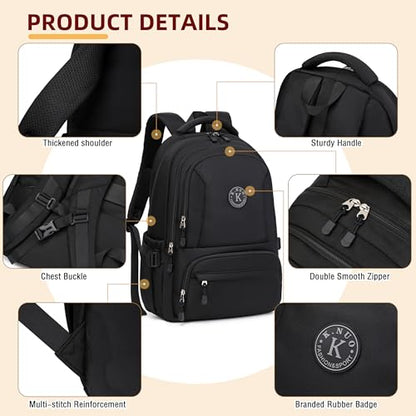 Laptop Backpack for Women Men 17 Inch , Anti Theft Carry on Travel Backpacks, Water Resistant College Bookbag Large Kids School Bag for Teens Boys Girls Business Work Back Pack Casual Daypack Black