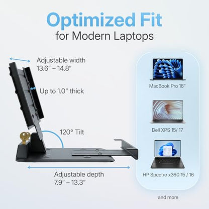 LocDown.com Laptop Security Stand – Anti Theft Steel Laptop Stands (11.5”–18”), Locking Holder with Dual Lock System, Adjustable Secure Laptop Stand for Desk Office Medical Retail
