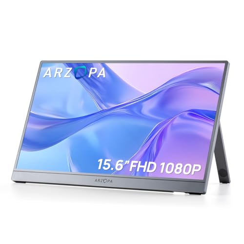 ARZOPA Portable Monitor 15.6'' FHD 1080P - Ultra-Slim Portable Laptop Monitor with Kickstand - IPS Display for PC, MAC, Phone, Xbox, PS5 - USB C & HDMI Connectivity - A1 Gray - color: Gray, size: 15.6", style: A1